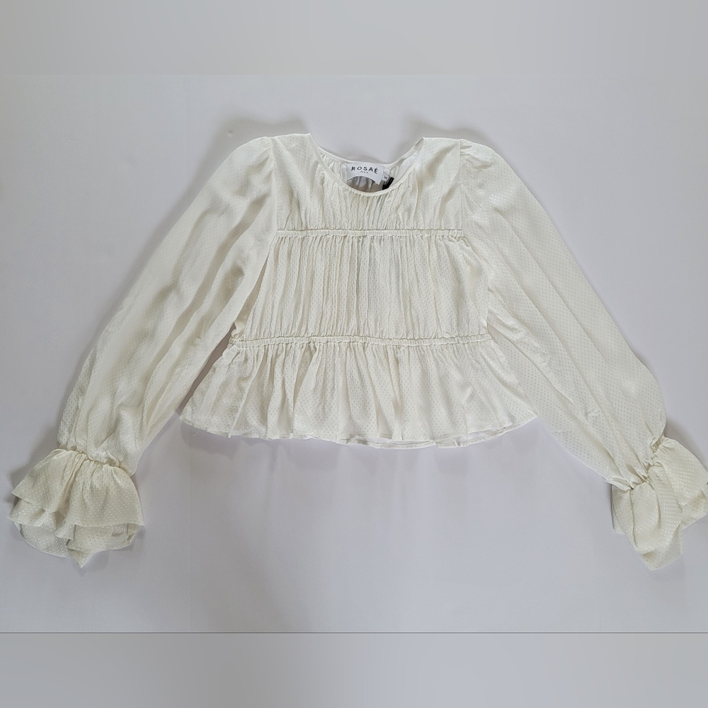Rosae Paris Le Delaunay Smocked Blouse Ruffled Wrists Meringue, French Romantic - Picture 5 of 15